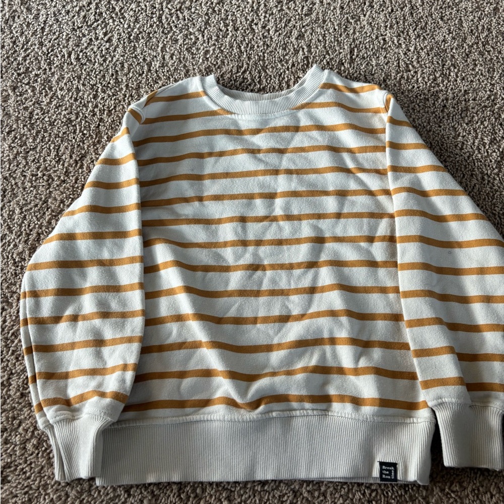 Zara Cream Crewneck Sweater with Yellow Stripes Boys Age 8